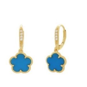 JANKUO Flower 14K Goldplated, Blue Agate & Cubic Zirconia Earrings . New